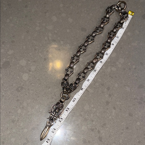 RARE💀custom piece Travis Walker Double Cross Silver Skull Dagger necklace - Picture 9 of 9